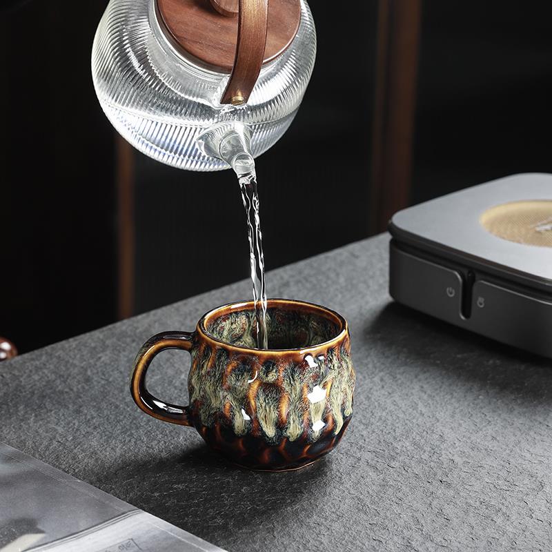 窑变天目釉陶瓷马克杯茶盏锤纹咖啡杯带把个人杯办公水杯泡茶杯子