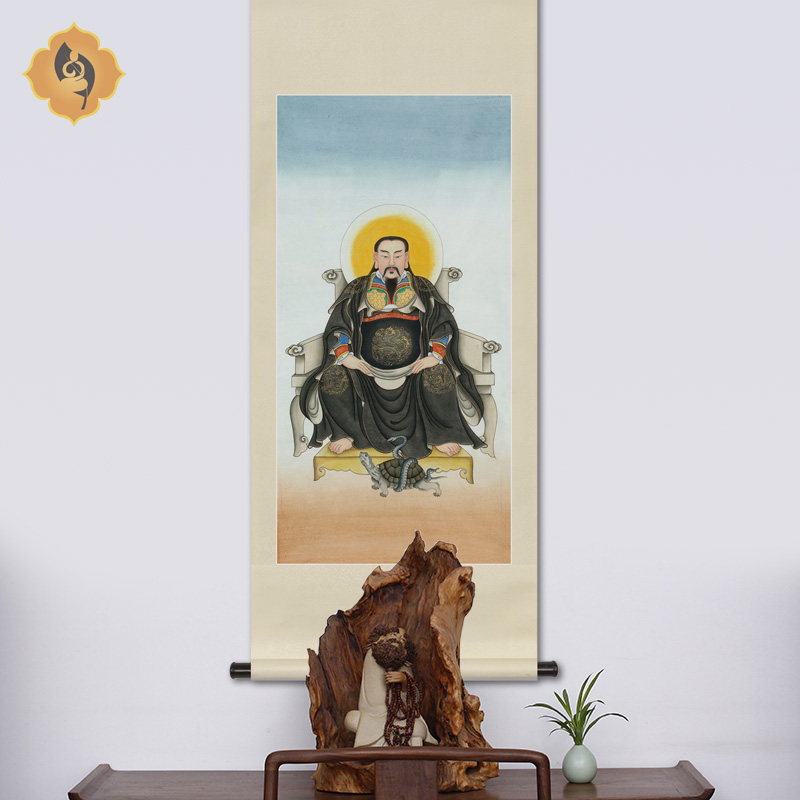 工笔人物国画玄武真武大帝画像水陆画玄关新中式卷轴画框装饰挂画