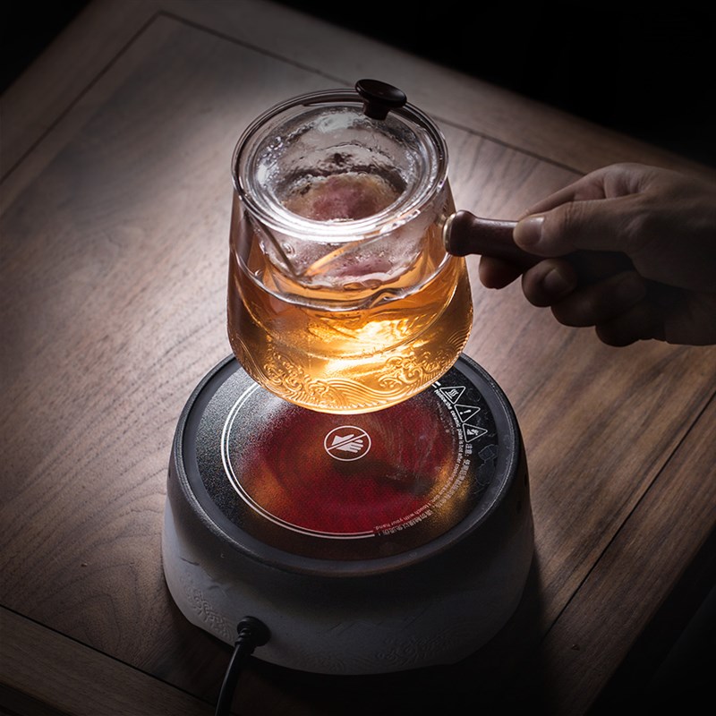 山海纹侧把加厚玻璃煮茶壶黑白普洱茶全自动烧水保温蒸茶器耐高温