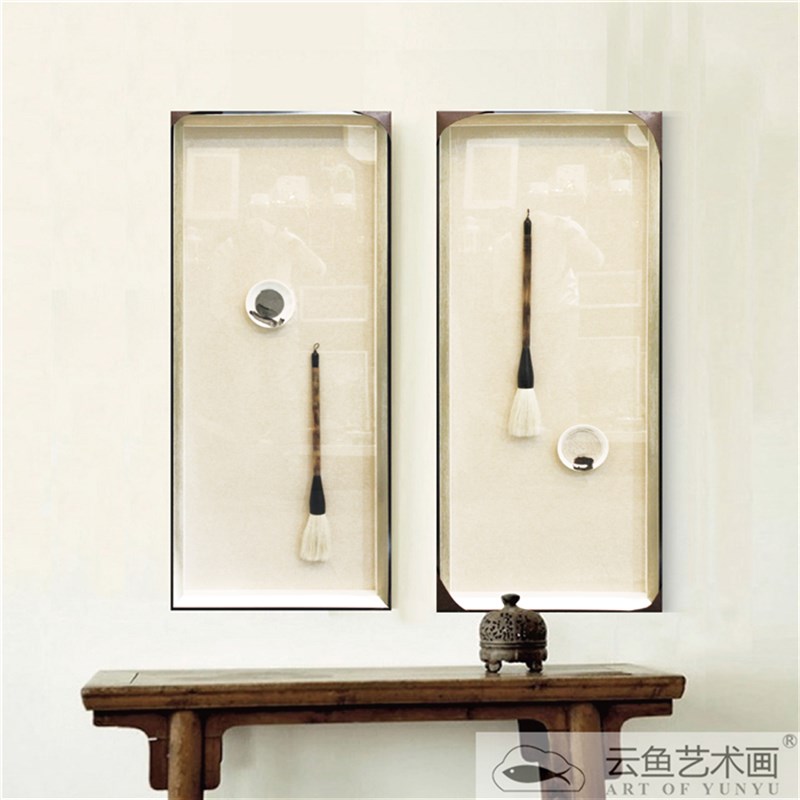 中式创意酒店书房装饰画手工定制笔墨实物装饰画过道卧室四联挂画