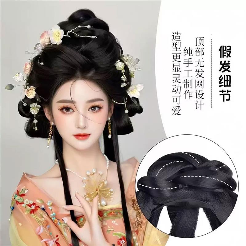 古风假发髻女盘发一体式汉服发包古装唐风懒人造型垫发全套头饰