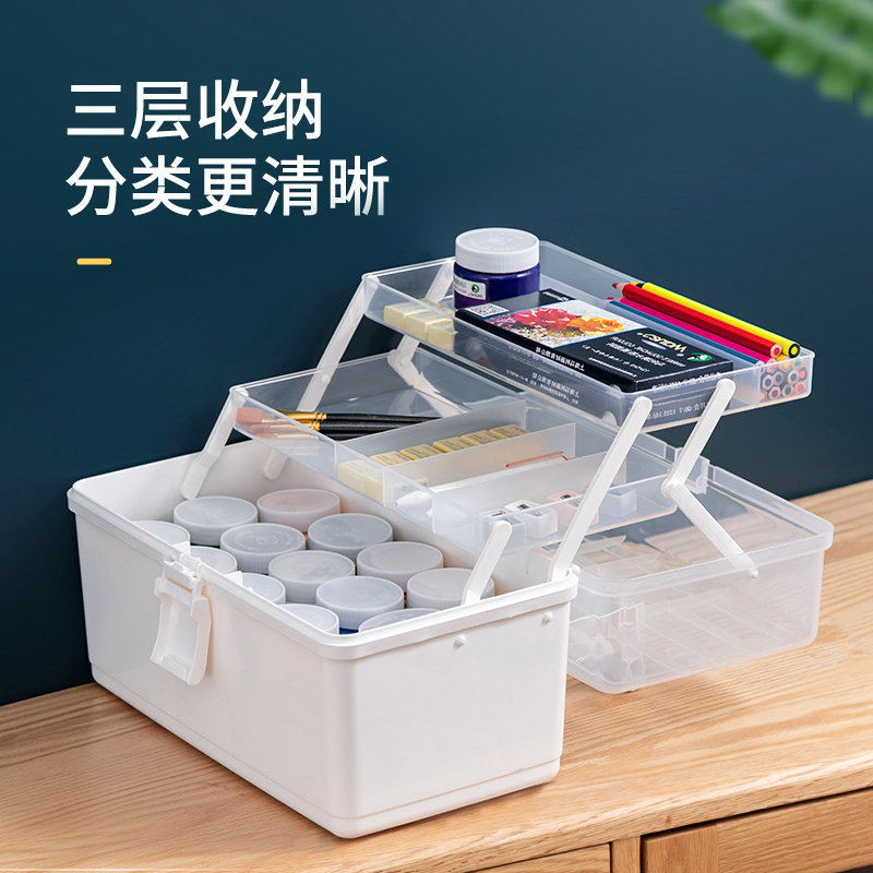 美术工具箱中小学生多功能画画箱手提式家用整理箱首饰耳环收纳盒