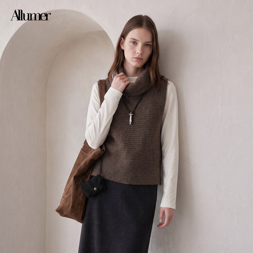 ALLUMER【80%羊毛20%羊驼绒】秋季高领针织马甲背心女上衣-02350