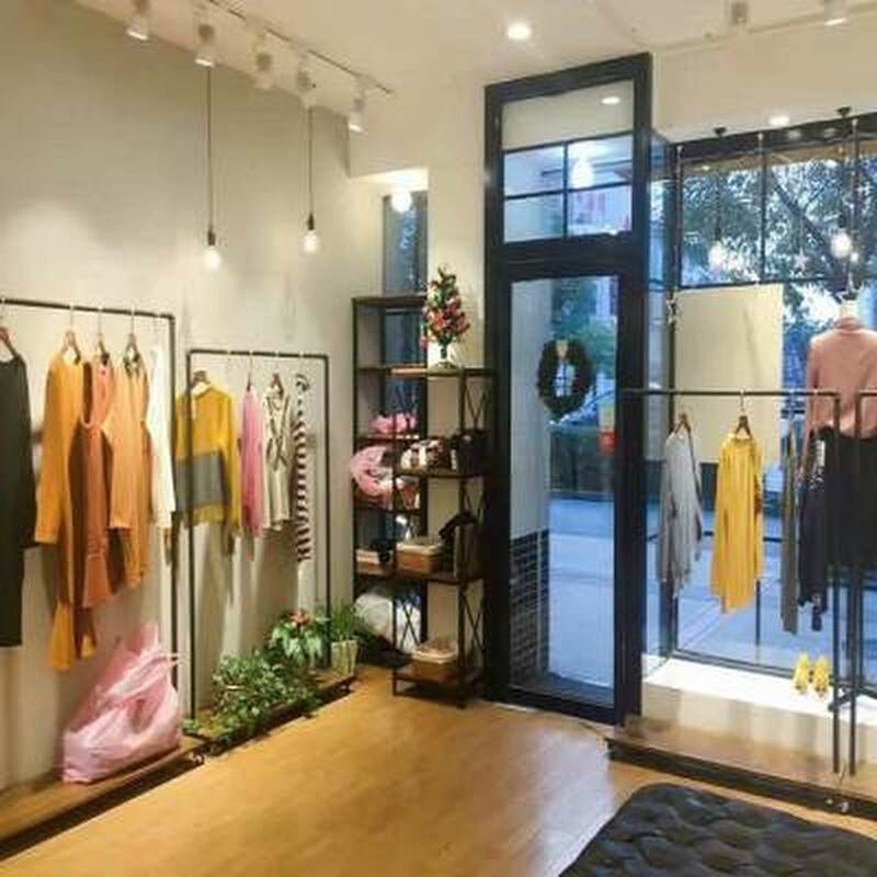 铁艺落地实木挂衣架服装店衣架复古做旧水管服装架展示架衣帽架