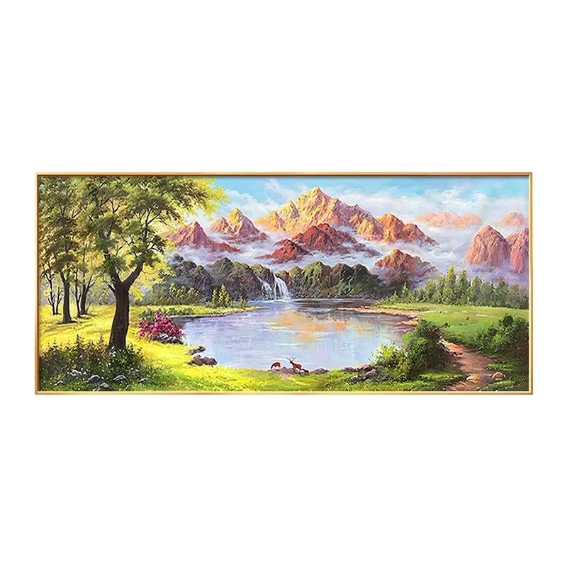 山水画客厅挂画风景手绘油画沙发背景墙装饰画高档大气聚宝盆壁画