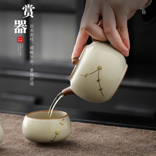 汝窑茶壶单个家用泡茶壶锔钉陶瓷功夫茶具配件西施壶蝉翼开片茶礼