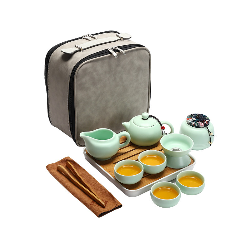 哥窑旅行功夫茶具小套装一壶四杯便携包户外家用简约办公日式茶壶
