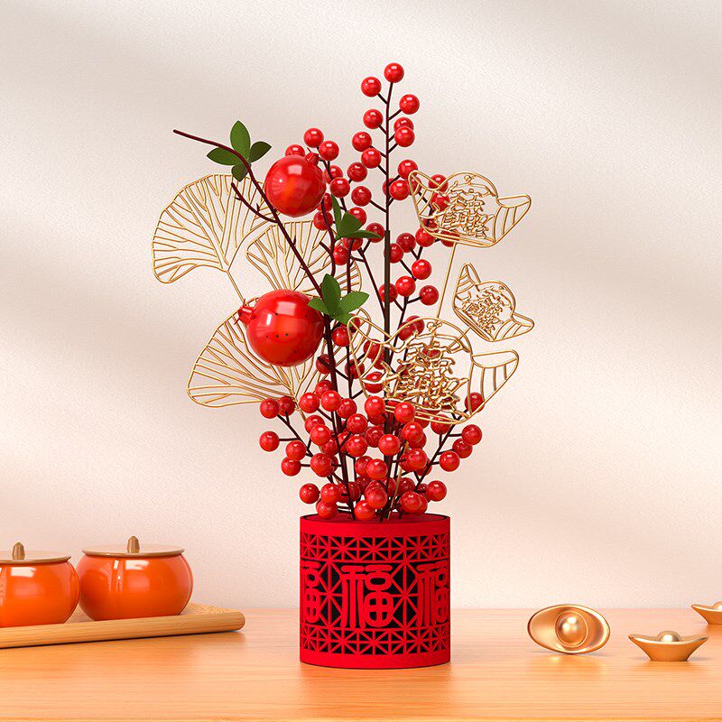 2025蛇年春节福桶摆件双层绒布新年装饰 室内年节布置用品