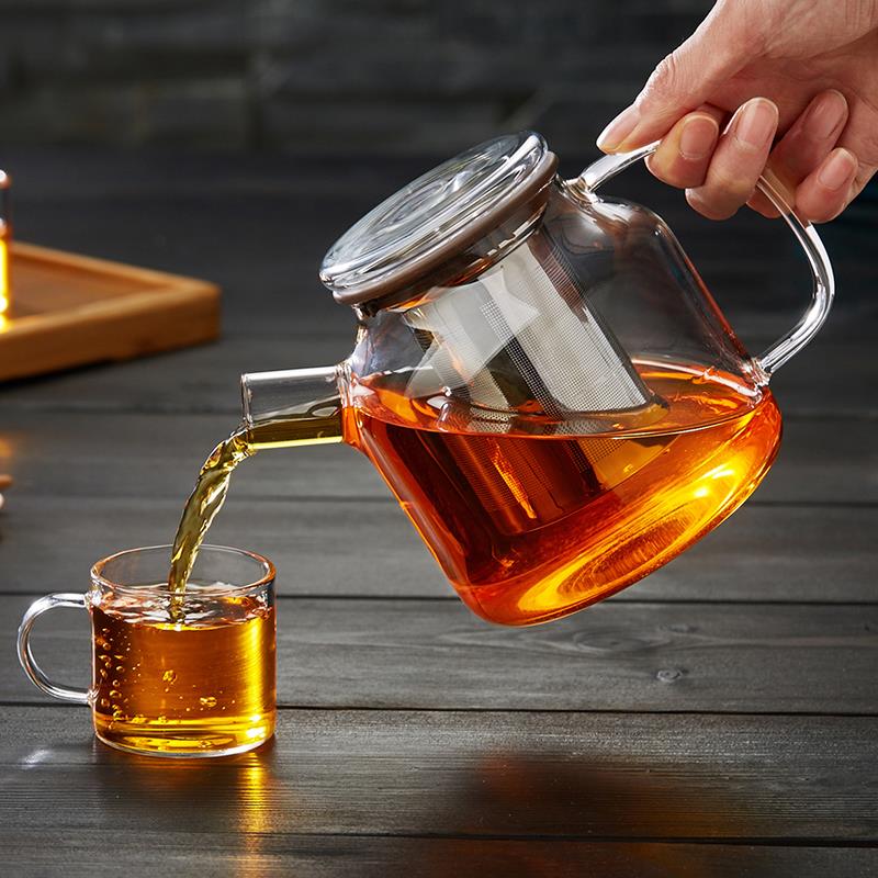 绿昌明玻璃大茶壶耐高温泡茶壶家用不锈钢过滤花茶壶水壶茶具套装