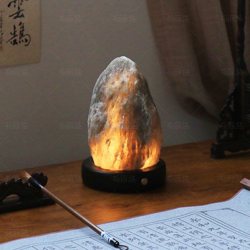 新中式台灯巴基斯坦盐灯喜马拉雅水晶长明灯招财天然小夜灯充电款