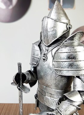 欧式中世纪罗马盔甲人士兵金属模型道具复古铁皮武骑士工艺品摆件