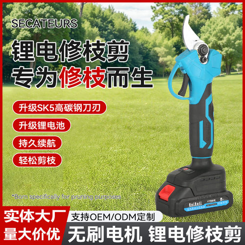 跨境锂电修枝剪便携式加长伸缩杆小型电剪刀户外园林单手剪枝机