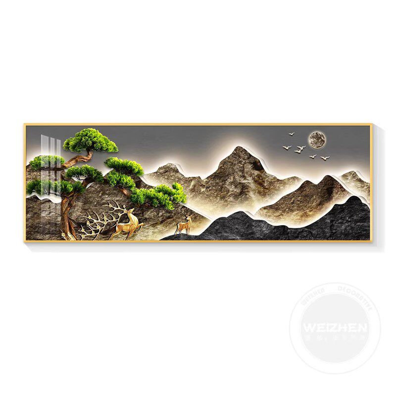 带灯迎客松茶室挂画LED背有靠山客厅墙上装饰画沙发背景墙壁灯画