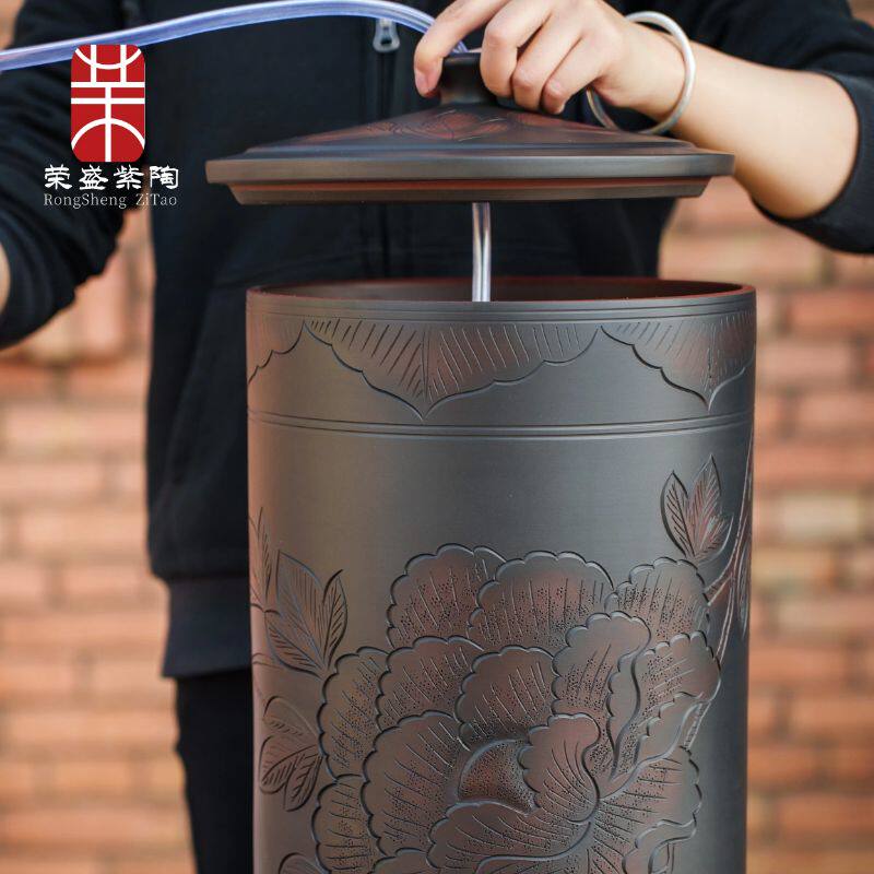水缸陶瓷水桶纯净水桶家用大号储水用带盖老式茶道茶台抽水款18升