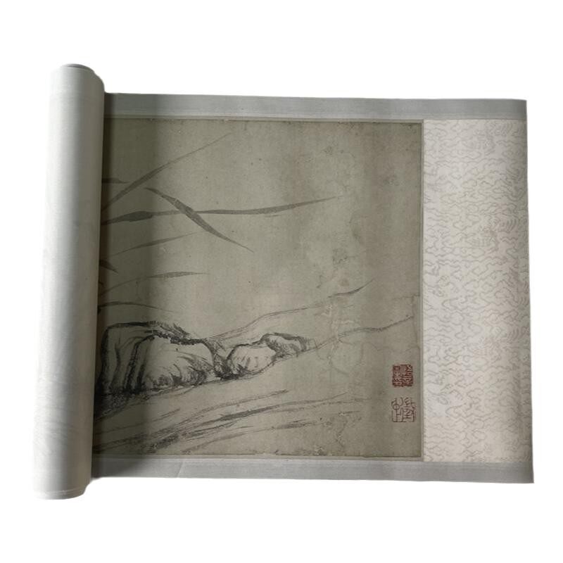 仿古国画手卷临摹范本明 文徵明兰竹图 墨竹兰花复古长卷绢布装裱