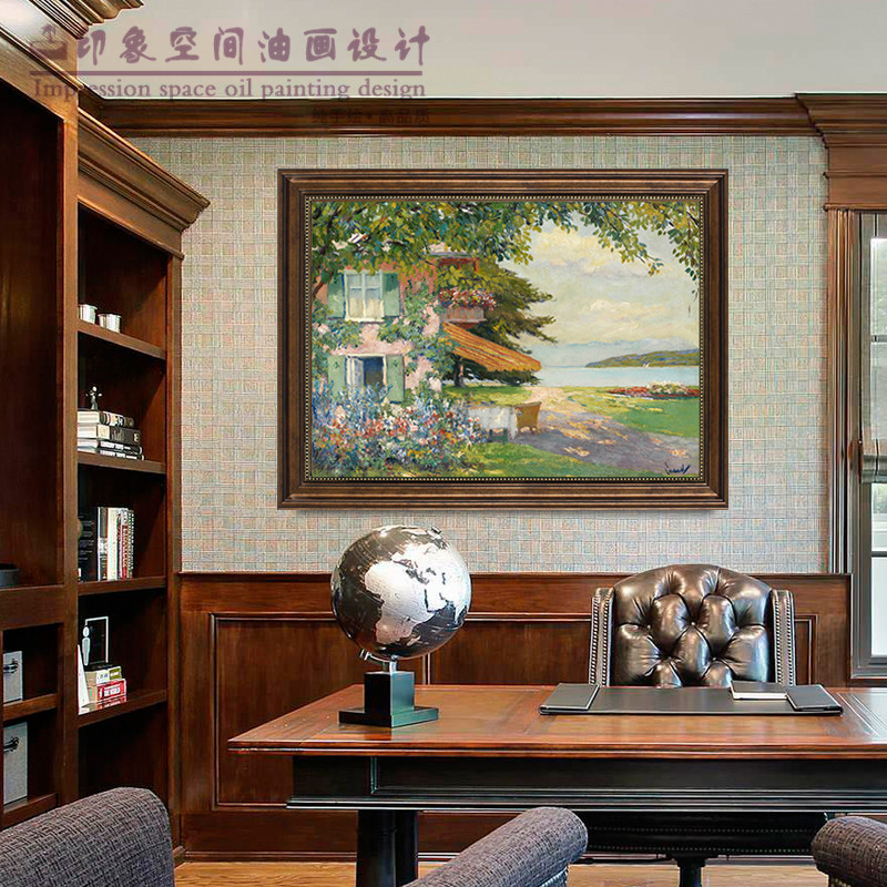 莫奈纯手绘油画美式欧式餐厅装饰画客厅田园风景印象世界名画挂画
