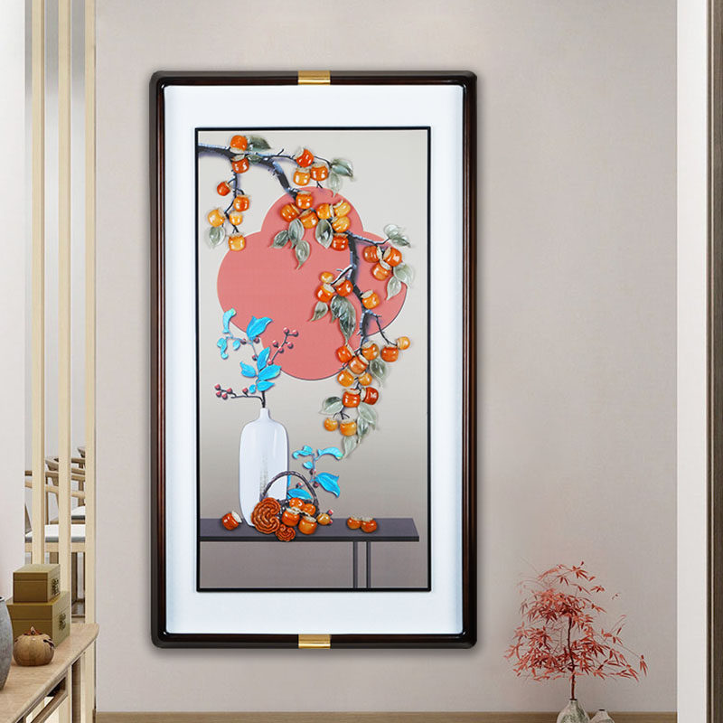 入户玄关装饰画竖版玉雕走廊挂画高端入门新中式客厅大气壁画浮雕