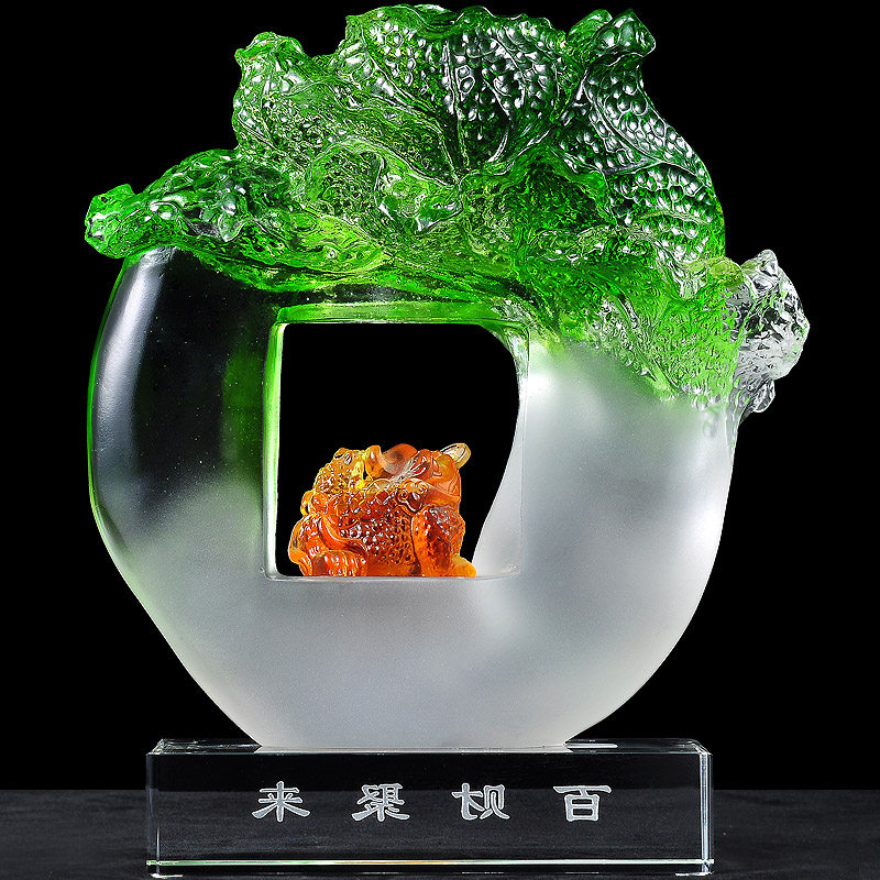 琉璃百财聚玉白菜摆件金蟾招财家居客厅玄关装饰品店铺开业礼品