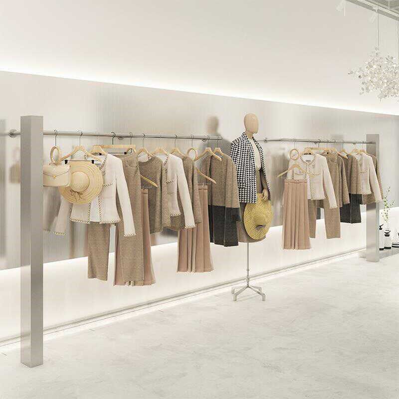 服装店展示架陈列道具童装女装店货架上墙架落地架不锈钢方管立柱