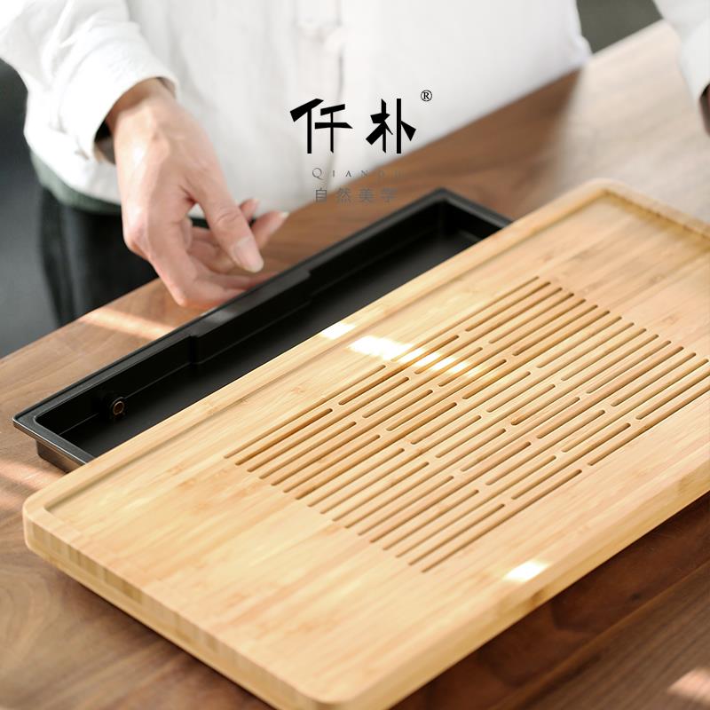 仟朴竹制茶盘大号家用功夫茶具简约茶台蓄水托盘茶海排水抽屉单盘