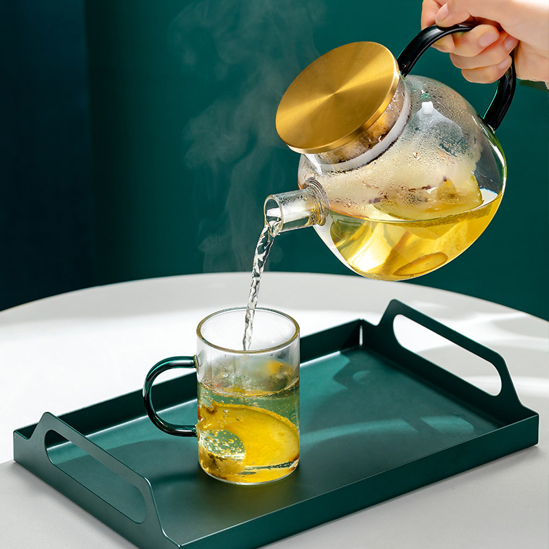 轻奢茶杯茶具套装家庭用客厅北欧水杯杯具玻璃水具杯子套杯带托盘