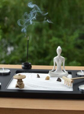 新中式禅意摆件创意家居茶室枯山水中式工艺品玄关样板房烛台酒店