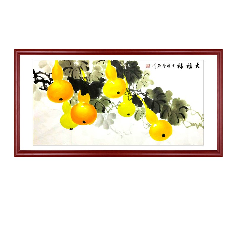 网红葫芦客厅沙发背景墙装饰画新中式餐厅墙面装饰五福临门壁画