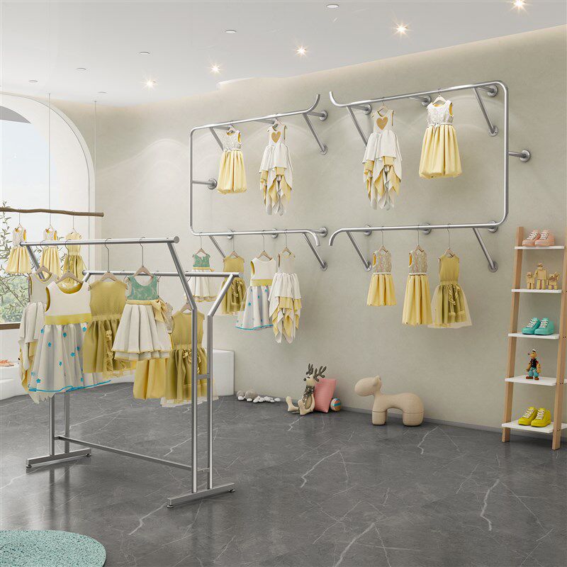 服装店简约童装店男女装货架不锈钢展示架陈列架落地式不锈钢上墙
