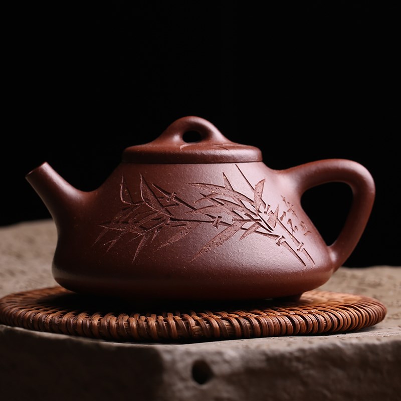 宜兴原矿紫砂壶子冶石瓢壶纯全手工名家刻竹子泡茶壶功夫茶具茶器