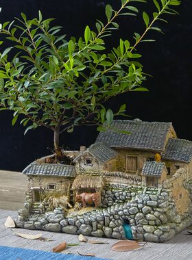 怀旧摆件田园微景观复古禅意创意花盆室内客厅茶几阳台鱼缸造景
