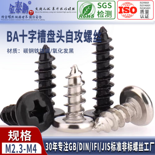 BA铁镀镍色十字大圆头自攻螺丝BA微型盘头螺丝钉M2.3/M2.6/M3/M4