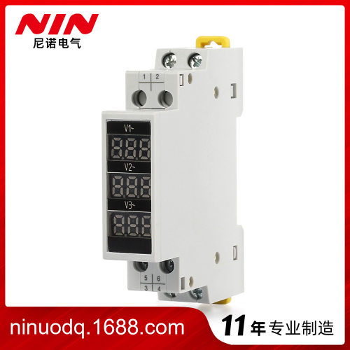 尼诺电气数显导轨式三显电压表迷你80-500V电压表