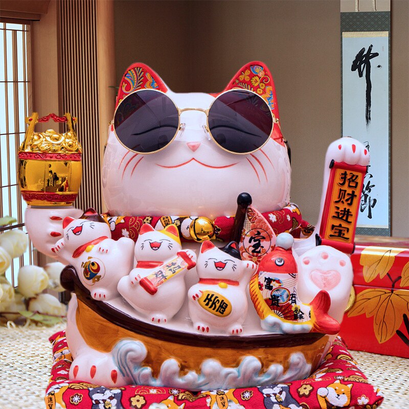 招财猫摆件前台摇手开业送礼礼物自动招手家用存钱罐收钱二维码