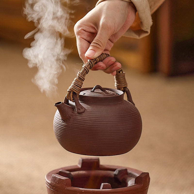 潮州炭炉功夫茶红泥提梁壶陶壶煮茶器古法煮茶炉泡茶家用围炉煮茶