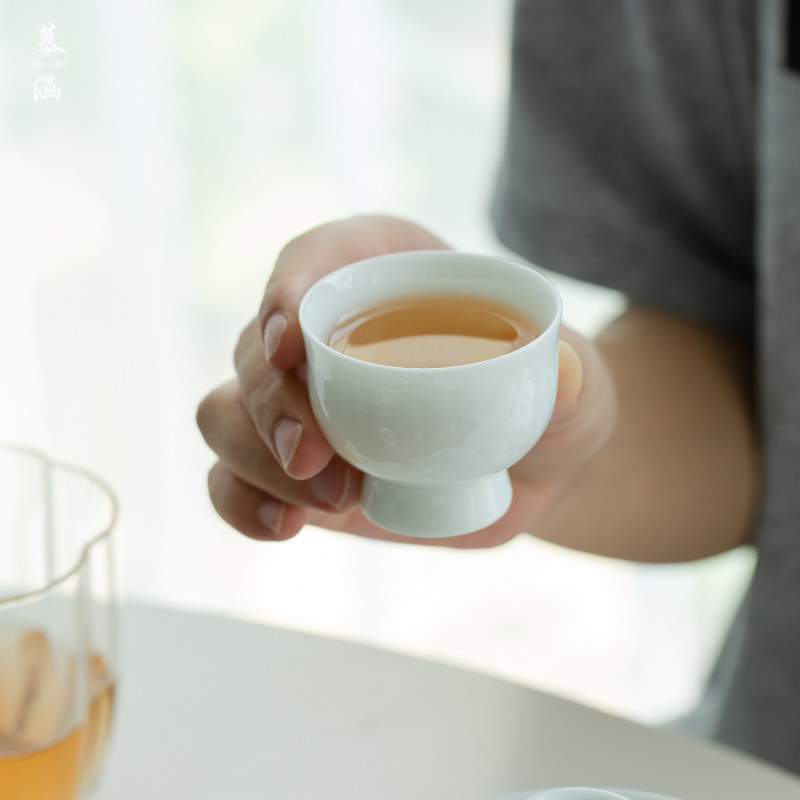 日式影青简约盖碗套装家用泡茶功夫茶具小套组带胡桃木托盘整套
