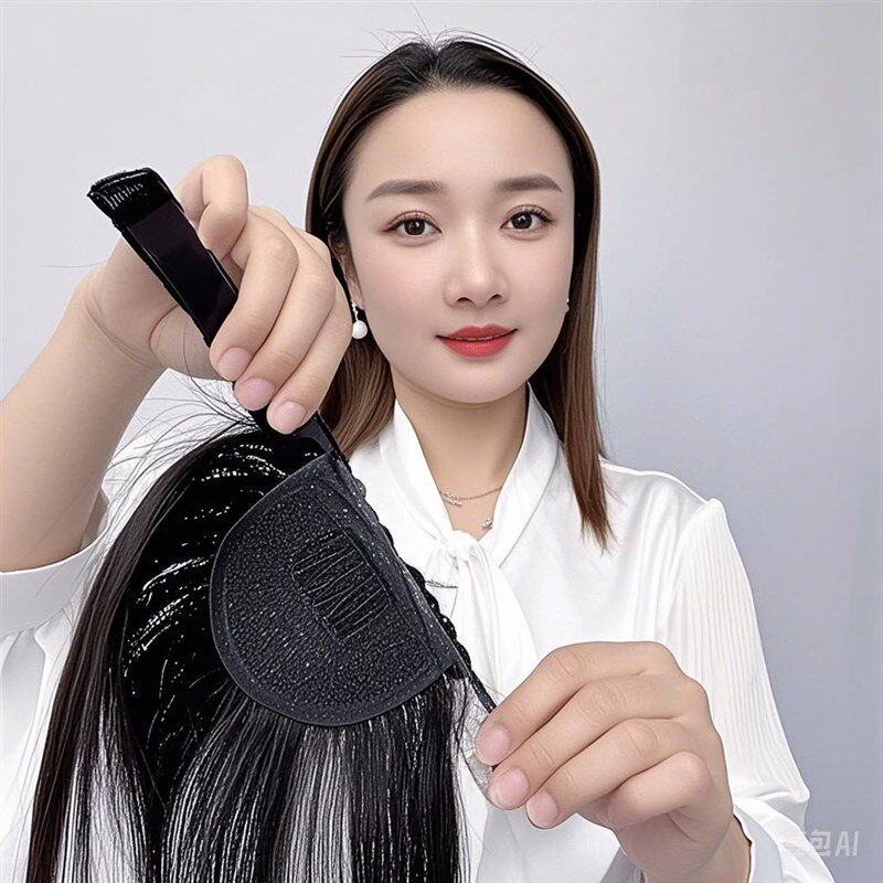 假发片平替发箍刘海一体真发补头顶薄款补发片无痕遮白发真人全真图片
