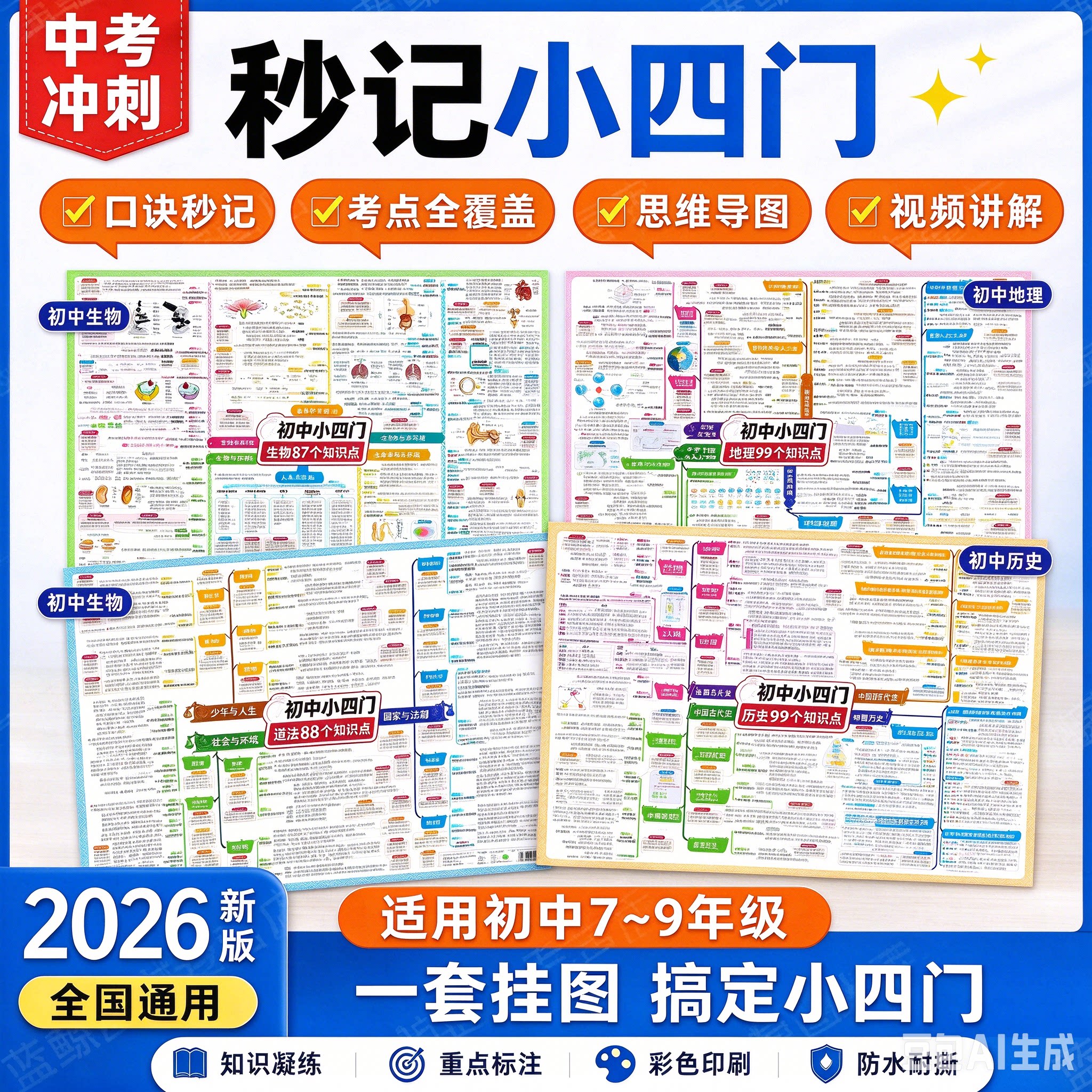 初中生地历政小四门提分导图墙贴
