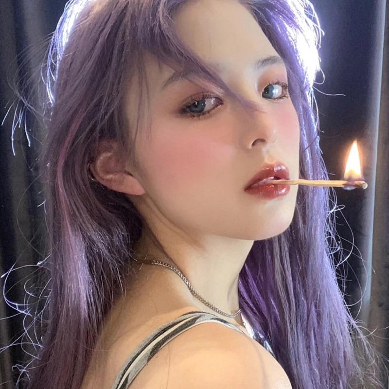 中分假发女长发长直发网红紫色自然修脸八字无刘海韩式全头套式