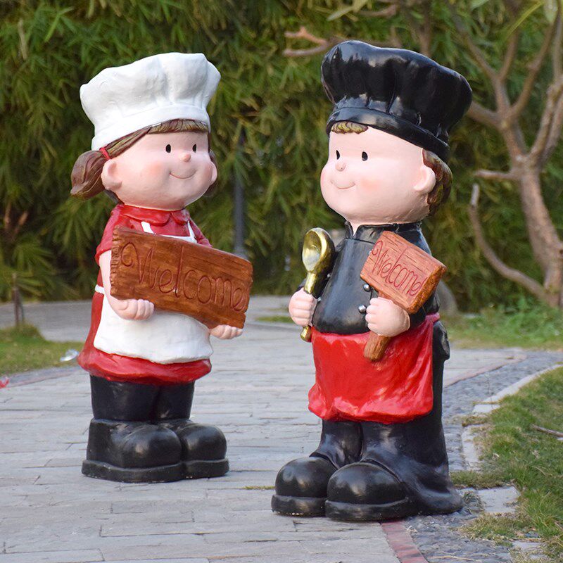 卡通黑板厨师雕塑饭店装饰酒店餐厅咖啡厅商场迎宾摆件人物欢迎牌