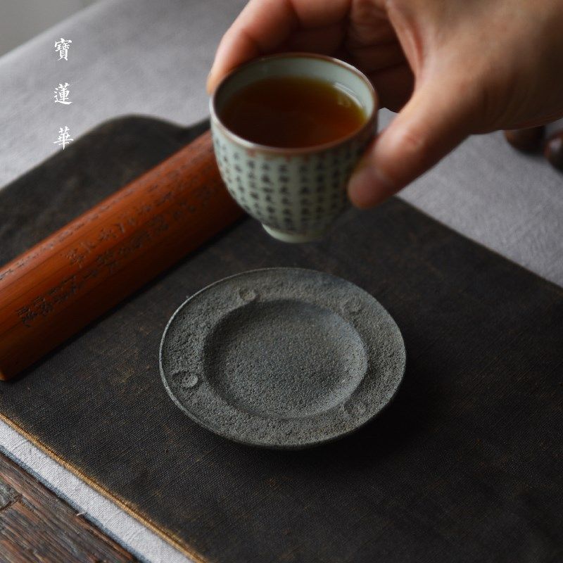 望月 玄武岩石雕杯垫 杯托壶托石杯垫 养壶垫茶托 隔热垫茶杯垫子