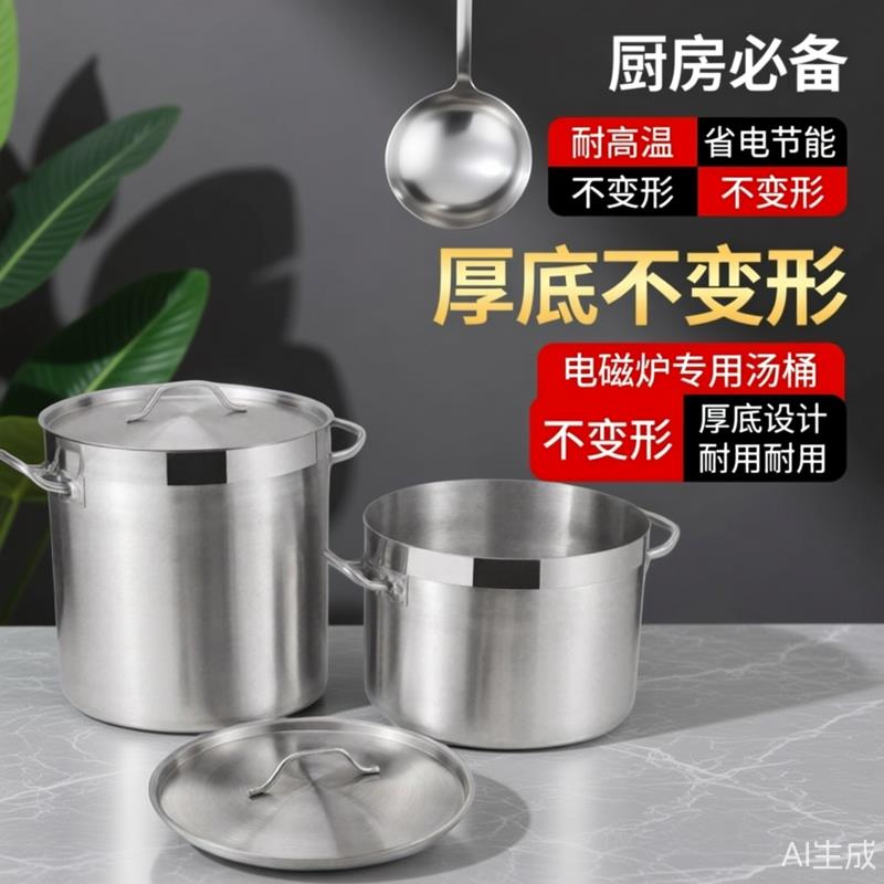 电磁炉专用汤桶不锈钢带盖酒店餐厅饭店商用大容量底厚汤卤锅圆桶