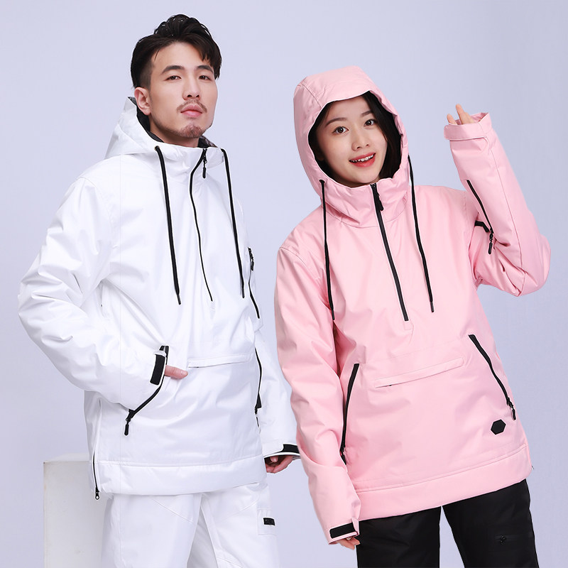 滑雪服男女情侣防水透气中长款加厚滑雪帽衫单双板套头加棉滑雪衣