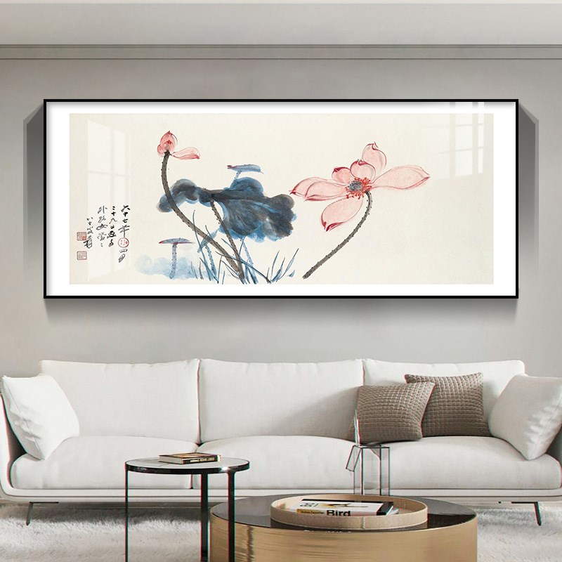 新中式张大千挂画客厅沙发背景墙壁装饰画餐厅茶室荷花水墨风国画
