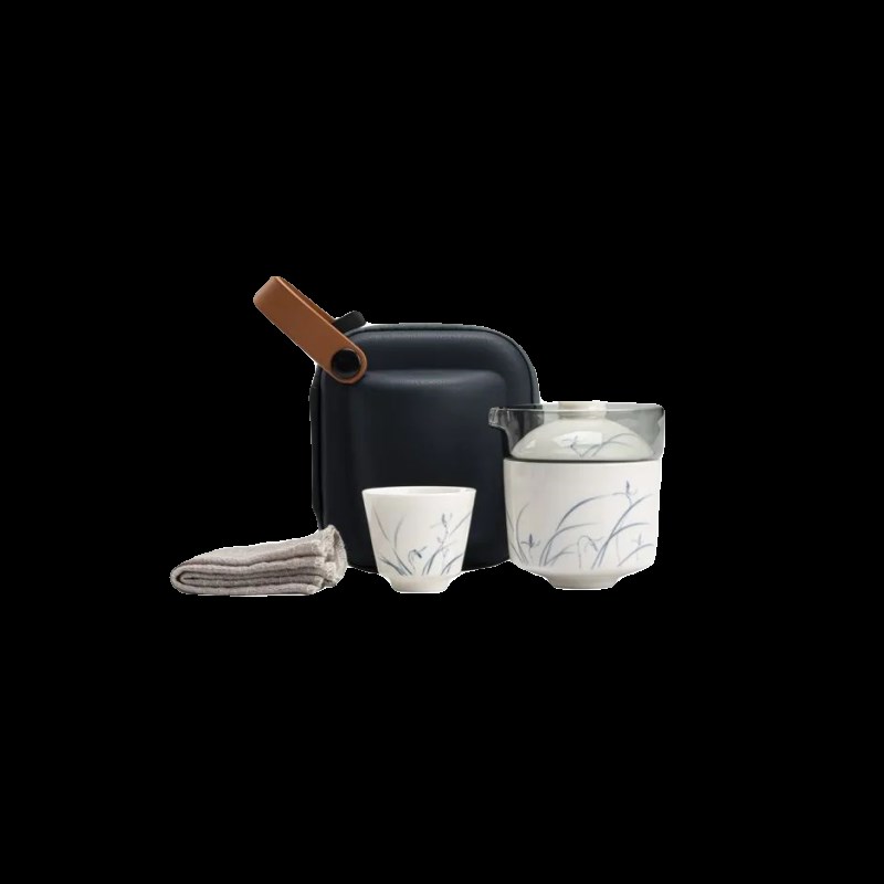 便携式旅行茶具套装白瓷手绘一壶两杯户外功夫泡茶快客杯收纳包