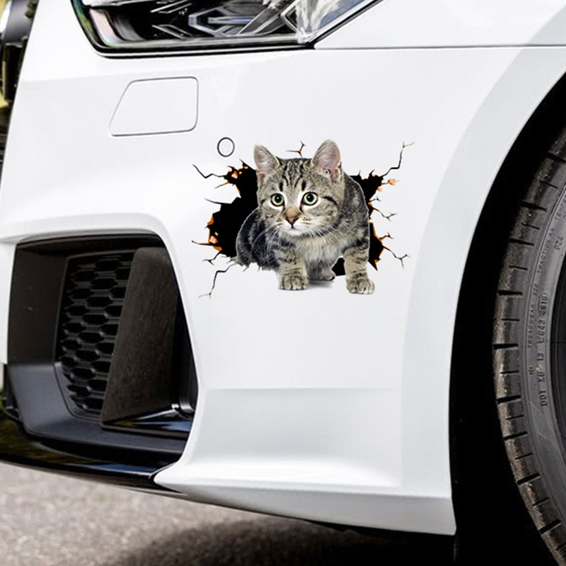 个性宠物猫咪3d立体车贴纸遮挡划痕遮盖车子刮痕贴画车身前杠防水