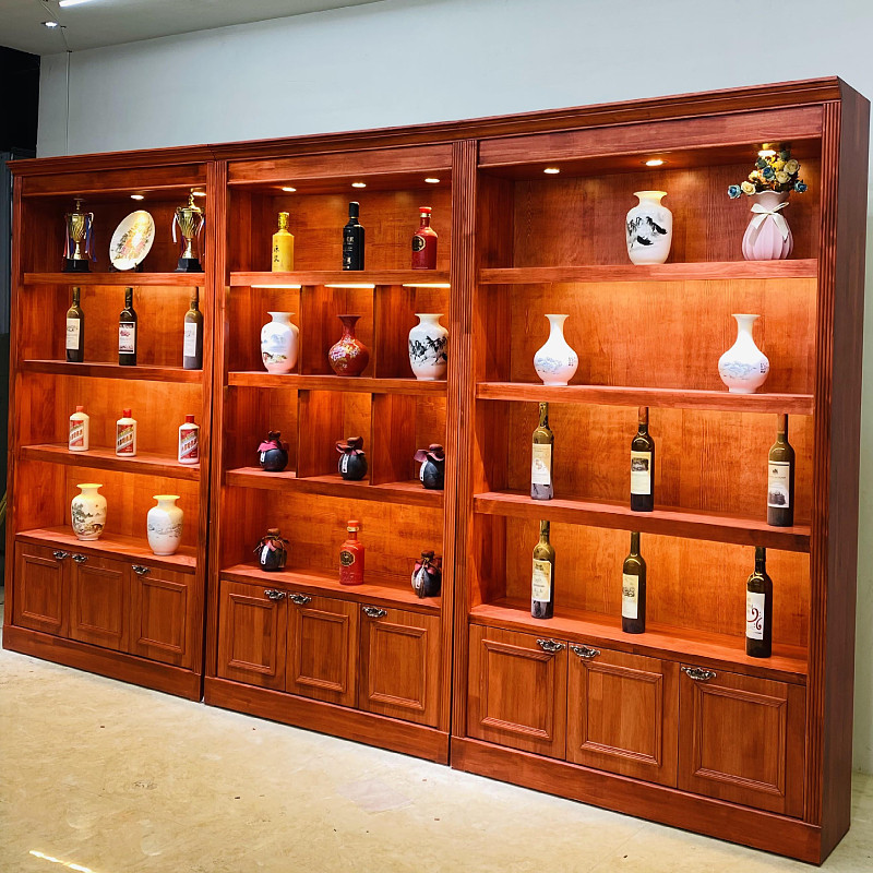 白酒柜商行展示柜特产干货陈列柜陶瓷茶叶产品柜复古实木带灯货架