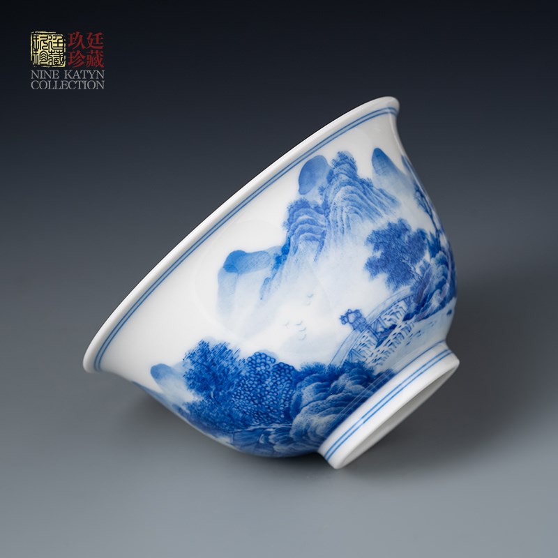 全手工茶具泡茶器柴窑山水三才盖碗景德镇手绘青花瓷高档功夫茶碗