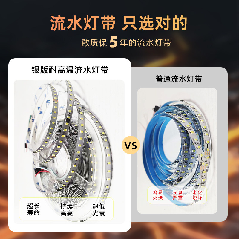 180珠LED追光流水灯带流光灯带双排同步自粘走廊过道跑马灯流水灯
