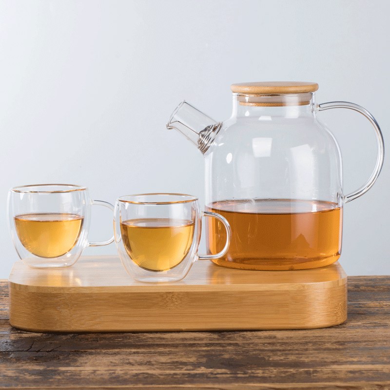 双层玻璃小茶杯家用花茶泡茶壶套装透明功夫小茶杯大号带把煮茶壶