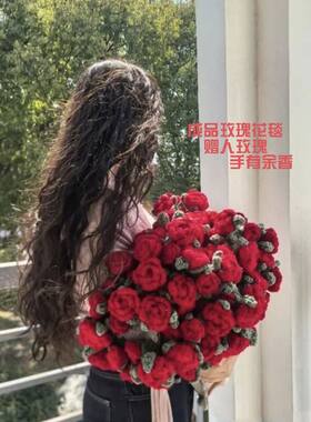 现货渐变色成品玫瑰花束毯子生日礼物永生花午睡花毯针织毯花朵。